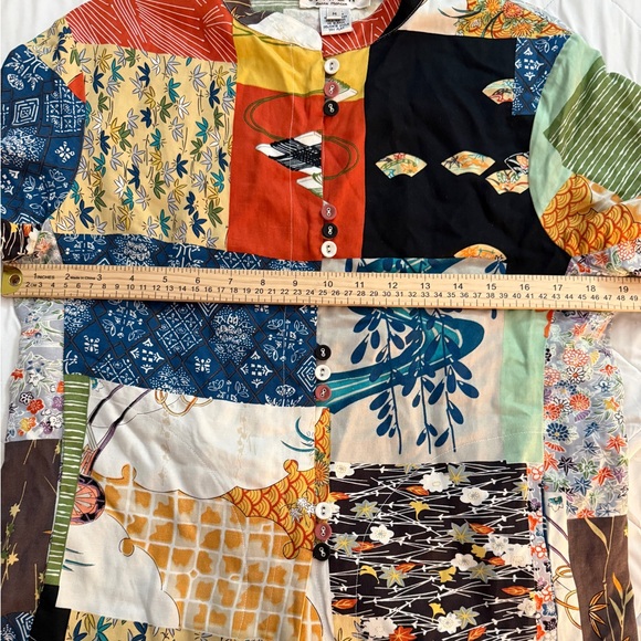 Citron Santa Monica Silk Linen Patchwork Japanese Art Blouse Jacket M Artisan - Picture 11 of 12